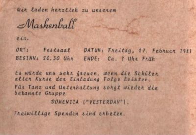 Die Krankenpflegeschule lädt zum Maskenball.